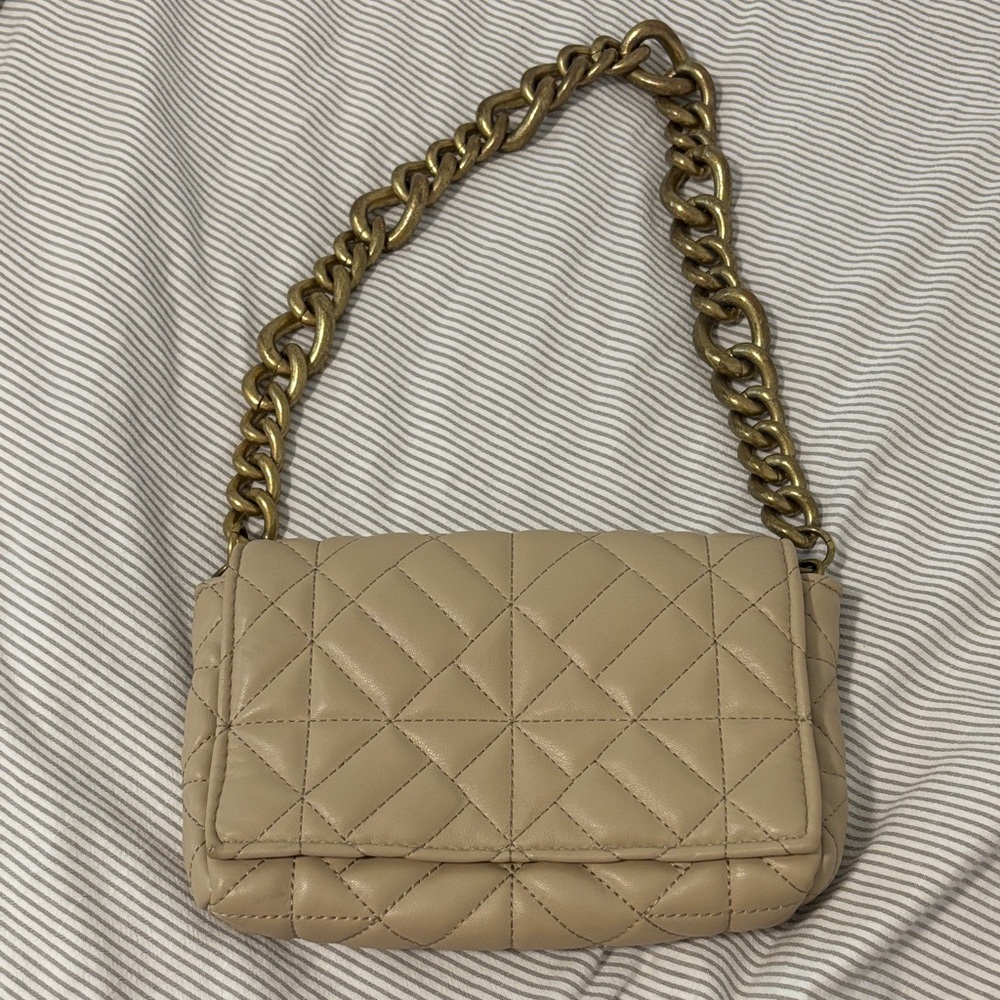 Zara Quilted Tan Chain Shoulder Bag